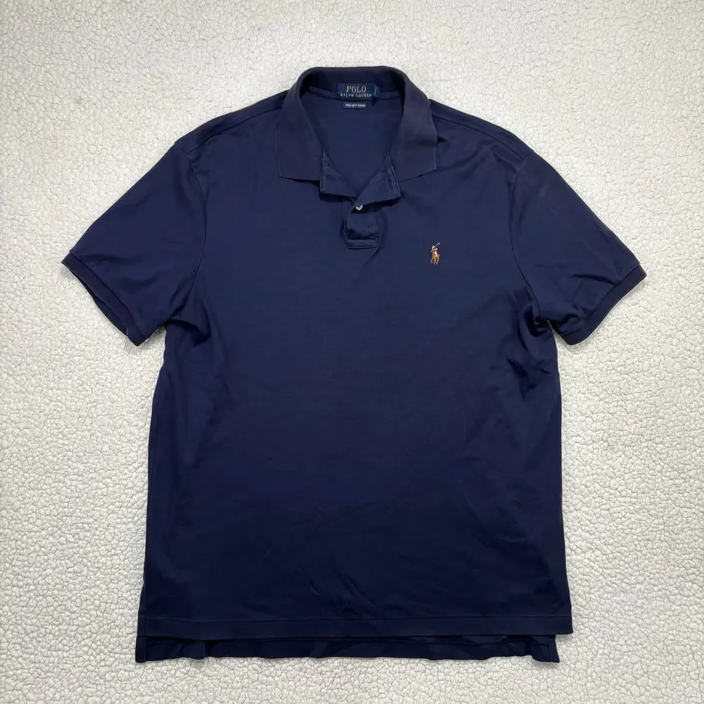 POLO RALPH LAUREN Pima Soft Touch‎ Mens Size XL Polo Navy Natural Flesh Pony